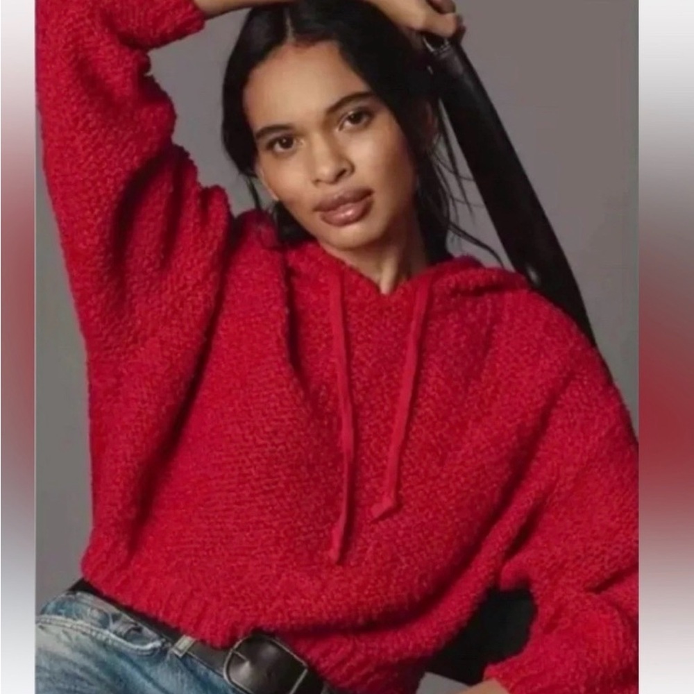 Anthropologie Pilcro vibrant Red Knit Hooded Sweater XL worn once.